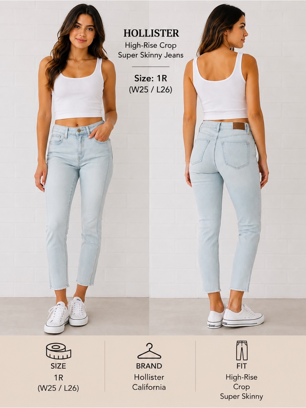 Hollister High-Rise Crop Super Skinny Jeans Light Wash Raw Hem Women’s 1R W25